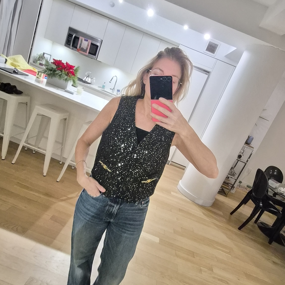 Maje Black and Silver Sequin Vest